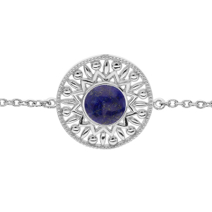 BRACELET ARGENT RHODIÉ ETHNIQUE CABOCHON LAPIS LAZULI VÉRITABLE 16+2CM