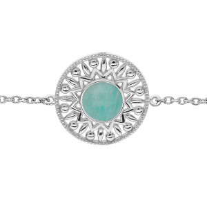 BRACELET ARGENT RHODIÉ ETHNIQUE CABOCHON AMAZONITE VÉRITABLE 16+2CM