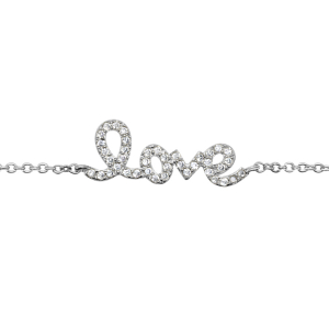 BRACELET ARGENT RHODIÉ LOVE OXYDES BLANCS SERTIS 16+2CM