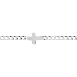 BRACELET ARGENT PASSIVÉ MAILLE GOURMETTE 4MM  CROIX PLATE LISSE 18CM