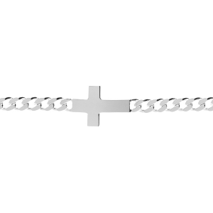 BRACELET ARGENT PASSIVÉ MAILLE GOURMETTE 5MM  CROIX PLATE LISSE 19CM