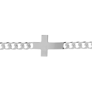 BRACELET ARGENT PASSIVÉ MAILLE GOURMETTE 6MM  CROIX PLATE LISSE 20CM