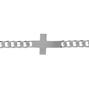 BRACELET ARGENT SATINÉ MAILLE GOURMETTE 6MM  CROIX PLATE LISSE 20CM