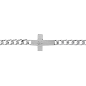 BRACELET ARGENT PASSIVÉ MAILLE GOURMETTE 5MM  CROIX PLATE LISSE DIAMANTÉ ETOILE 19CM