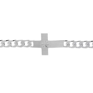 BRACELET ARGENT PASSIVÉ MAILLE GOURMETTE 6MM  CROIX PLATE LISSE DIAMANTÉ ETOILE 20CM
