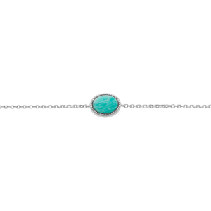 BRACELET ARGENT RHHODIE CABOCHON CONTOUR PERLÉ PIERRE AMAZONITE VÉRITABLE 16+2CM