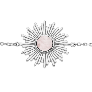 BRACELET ARGENT RHODIÉ CABOCHON QUARTZ ROSE VÉRITABLE 16+2CM