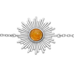 BRACELET ARGENT RHODIÉ CABOCHON AMBRE VÉRITABLE 16+2CM