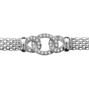 BRACELET ARGENT RHODIÉ MAILLE MILANAISE + MAILLONS OXYDES SERTIS ENTRELACES 16+2CM