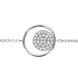 BRACELET ARGENT RHODIÉ ANNEAU ROND AVEC PASTILLE OXYDES BLANCS 16+2CM
