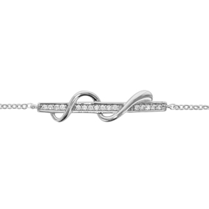 BRACELET ARGENT RHODIÉ BAGUETTE OXYDES BLANCS SERTIS ET SERPENTIN 16+2CM