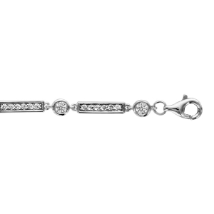 BRACELET ARGENT RHODIÉ RECTANGLES OXYDES BLANCS SERTIS 16+2CM