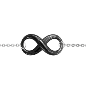 BRACELET ARGENT RHODIÉ MOTIF INFINI CERAMIQUE NOIRE 16+3CM