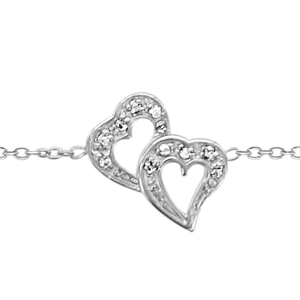BRACELET ARGENT RHODIÉ DOUBLE COEURS 16+3CM