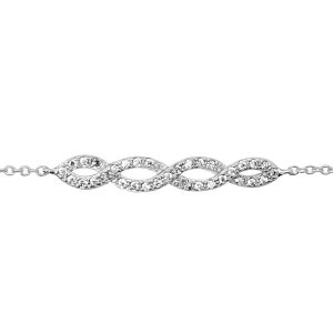 BRACELET ARGENT RHODIÉ ENTRELACE OXYDES BLANCS SERTIS 16+2CM