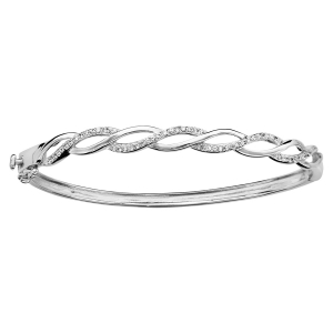 BRACELET ARGENT RHODIÉ JONC TRESSE OXYDES BLANCS SERTIS
