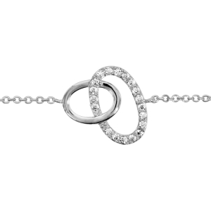 BRACELET ARGENT RHODIÉ 2 OVALES ENTREMELES OXYDES BLANCS SERTIS 16+2CM