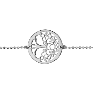 BRACELET ARGENT RHODIÉ MAILLE BOULES AVEC RONDELLE ARBRE DE VIE 15MM  16+3CM