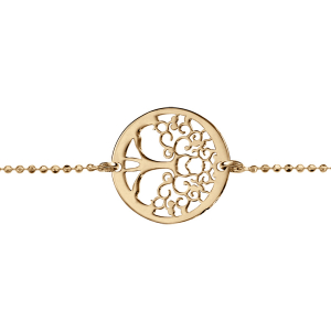 BRACELET ARGENT ET DORURE JAUNE  MAILLE BOULES AVEC RONDELLE ARBRE DE VIE 15MM 16+3CM