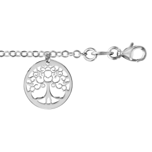 BRACELET ARGENT RHODIÉ 5 PAMPILLES ARBRE DE VIE 16+3CM