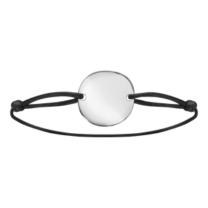 BRACELET ARGENT RHODIÉ GALET SUR CORDON COULISSANT NOIR