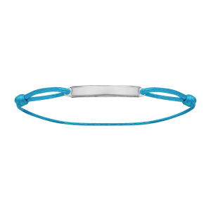BRACELET ARGENT RHODIÉ CORDON BLEU CIEL REGLABLE AVEC PLAQUE RECTANGULAIRE