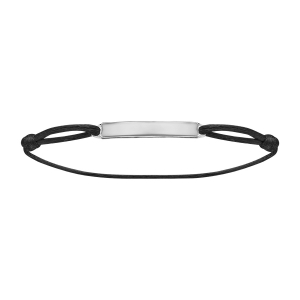BRACELET ARGENT RHODIÉ CORDON NOIR REGLABLE AVEC PLAQUE RECTANGULAIRE