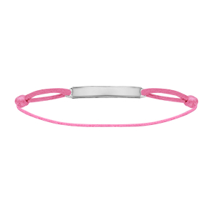 BRACELET ARGENT RHODIÉ CORDON ROSE REGLABLE AVEC PLAQUE RECTANGULAIRE