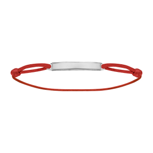 BRACELET ARGENT RHODIÉ CORDON ROUGE REGLABLE AVEC PLAQUE RECTANGULAIRE