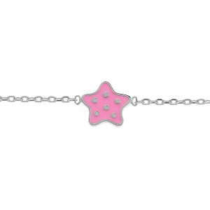 BRACELET ARGENT RHODIÉ ETOILE A POIDS RÉSINE ROSE  14+2CM