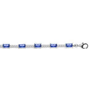 BRACELET ARGENT RHODIÉ OXYDES BLEU FONCÉ ET BLANCS 17+2CM