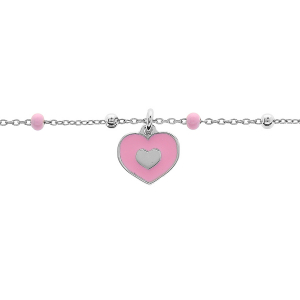 BRACELET ARGENT RHODIÉ PAMPILLE COEUR RÉSINE ROSE 15+3CM
