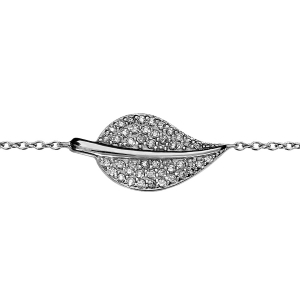 BRACELET ARGENT RHODIÉ FEUILLE OXYDES BLANCS 16+2CM
