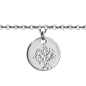 BRACELET ARGENT RHODIÉ PETIT GALET 11MM ARBRE DE VIE 14+2CM