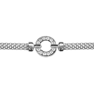 BRACELET ARGENT RHODIÉ PETITE MAILLE MILANAISE 1 CERCLE OXYDES BLANCS SERTIS 15+3CM