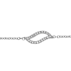 BRACELET ARGENT RHODIÉ PENDENTIF FEUILLE AJOUREE OXYDES BLANCS 15,5+2CM