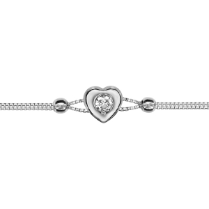 BRACELET ARGENT RHODIÉ DOUBLE CHAINE AVEC COEUR OXYDE BLANC SERTIS 16+3CM
