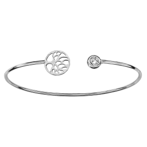 BRACELET ARGENT RHODIÉ JONC OUVERT OXYDE BLANC SERTI ET ARBRE DE VIE
