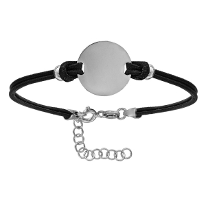 BRACELET ARGENT RH CORDON DOUBLE NOIR INTERCHANGEABLE RONDELLE VIERGE 15+3CM