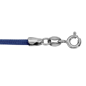 CORDON SEUL DOUBLE BLEU MARINE EMBOUT ARGENT RHODIÉ 14+3CM POUR BRACELET INTERCHANGEABLE (LOT 3 ASSORTI)