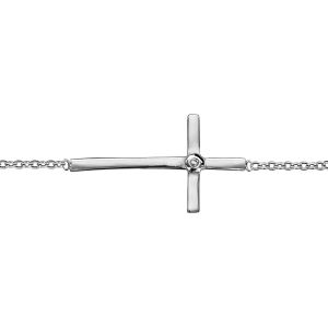 BRACELET ARGENT RHODIÉ CROIX COUCHEE 1 OXYDE BLANC 15,5+2CM