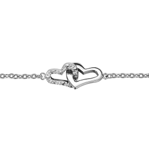 BRACELET ARGENT RHODIÉ 2 COEURS ENLACES 15+2,5CM