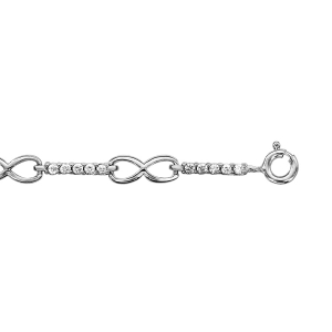 BRACELET ARGENT RHODIÉ MOTIF INFINI ET BARETTES OXYDES BLANCS SERTIS 17+ 4,5 CM
