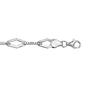 BRACELET ARGENT RHODIÉ MOTIF LOSANGE ET BARETTES OXYDES BLANCS SERTIS 17+2CM