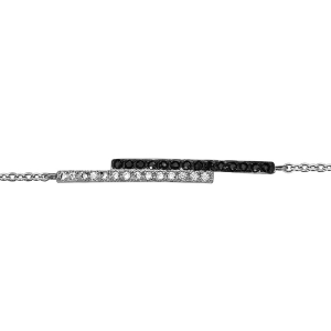 BRACELET ARGENT RHODIÉ BATONS OXYDES BLANCS SERTIS ET PIERRES NOIRES SYNTHETIQUE 16+2CM