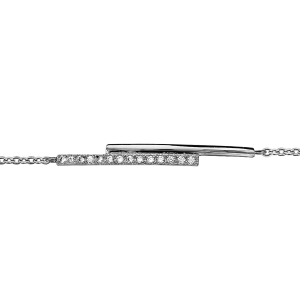 BRACELET ARGENT RHODIÉ BATONS OXYDES BLANCS SERTIS 16+2CM