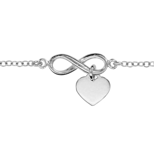BRACELET ARGENT RHODIÉ MOTIF INFINI ET COEUR 16+3CM