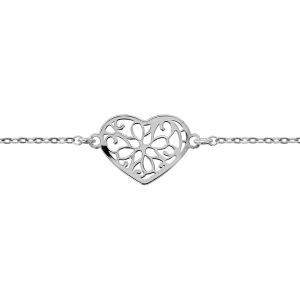 BRACELET ARGENT RHODIÉ COEUR AJOURE 16+3CM