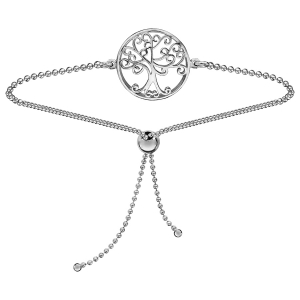 BRACELET ARGENT RHODIÉ COULISSANT CHAINE BOULE ARBRE DE VIE
