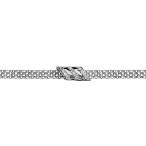 BRACELET ARGENT RHODIÉ PETITE MAILLE MILANAISE 1 BARRETTE EN BIAIS OXYDES BLANCS  16+3CM